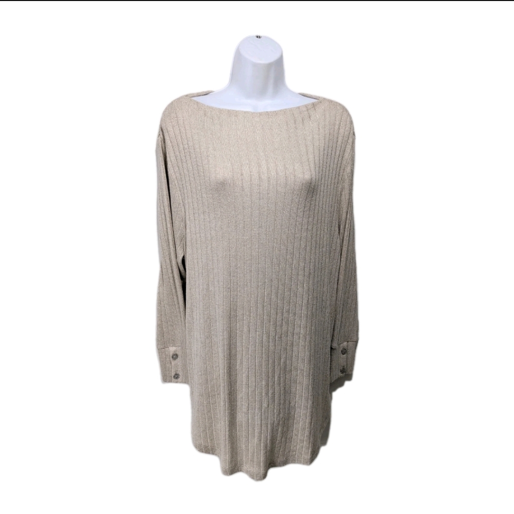 NWT Lane Bryant Knit Tunic Top Long Sleeve 18/20 Beige Minimalist 5300